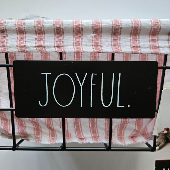 Rae Dunn Basket 11 x 9 Joyful Pink Striped Farmhouse Storage Organizer - Picture 4 of 5